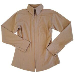 Royal Highness Equestrian Full Zip Jacket Top Beige Collared Zip Cuffs Horse L